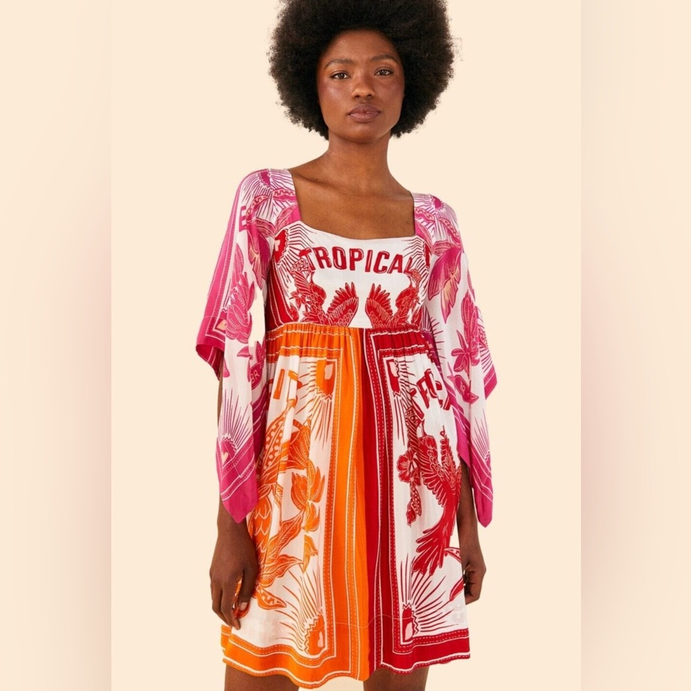 FARM RIO Tropical Dream Caftan Sleeve Mini Dress